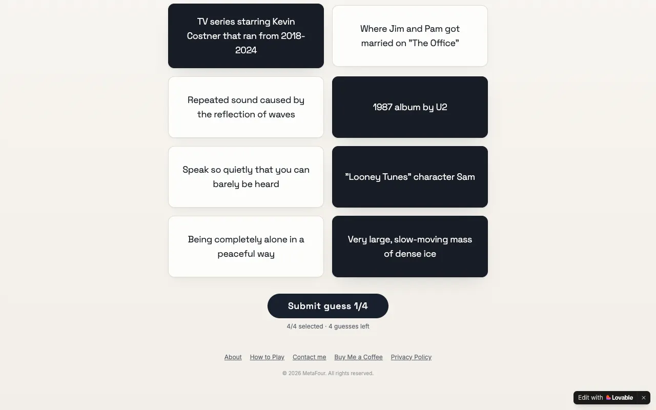 Screenshot of MetaFour — a game like Wordle