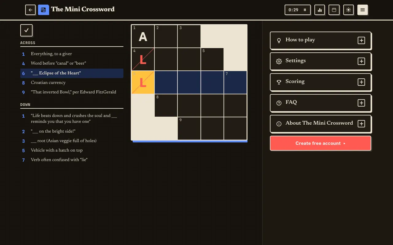 Screenshot of Mini Crossword — a game like Wordle