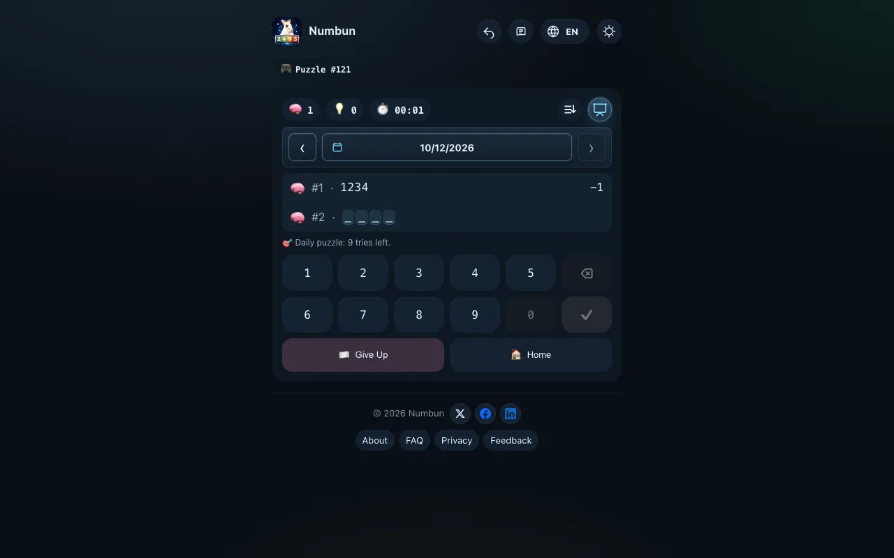 Screenshot of Numbun — a game like Wordle