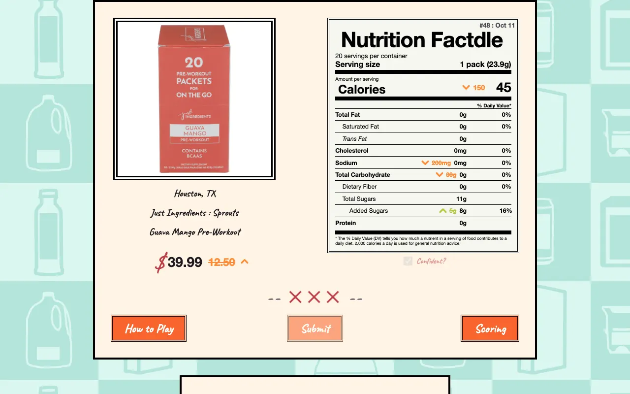 Screenshot of Nutrition Factdle — a game like Wordle
