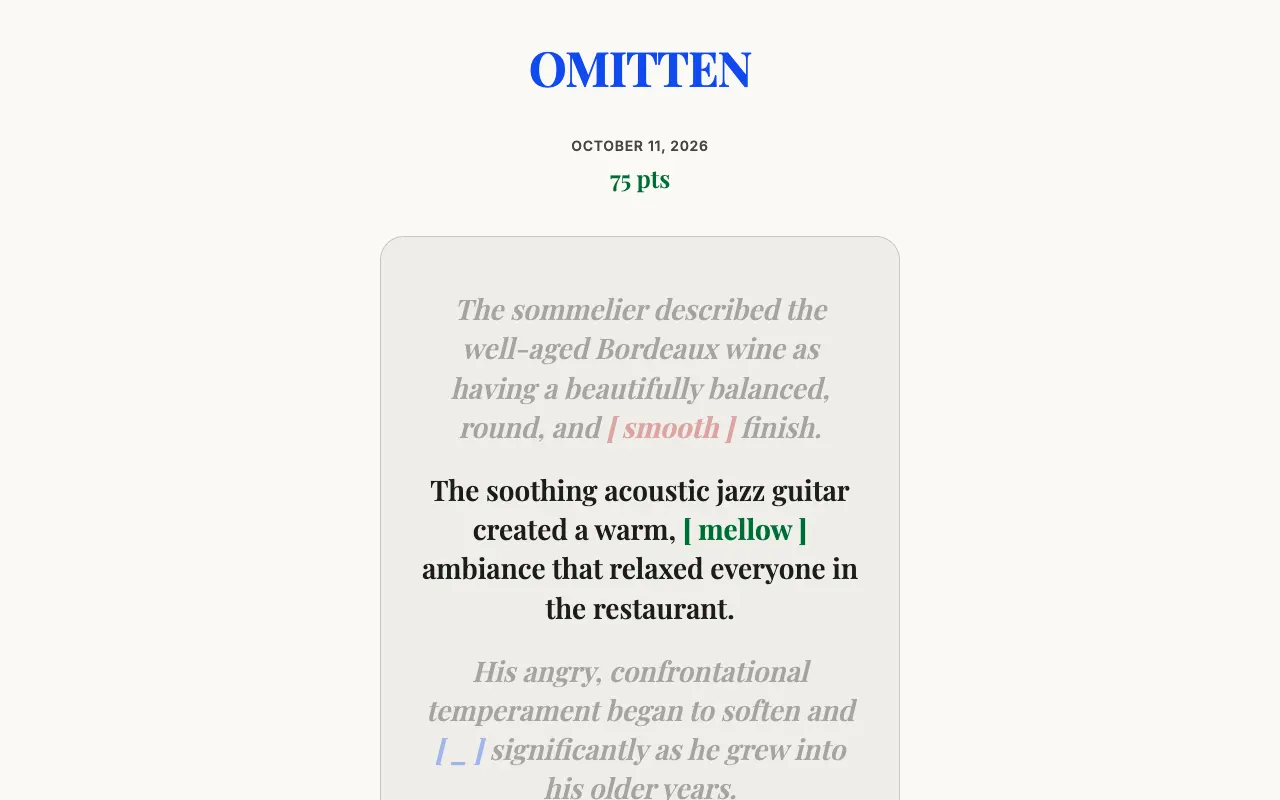 Screenshot of Omitten — a game like Wordle