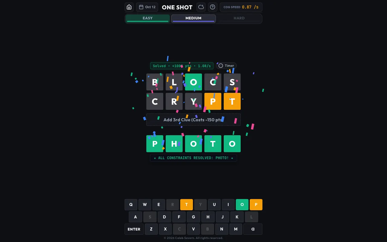Screenshot of One Shot — a game like Wordle