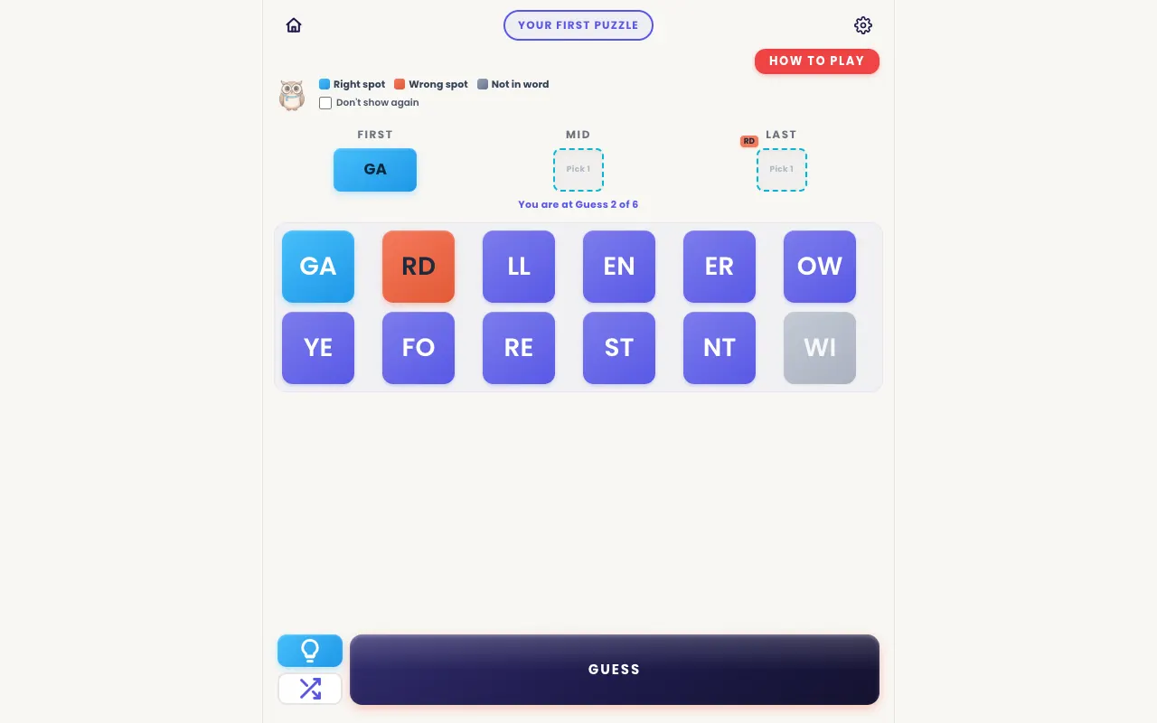 Screenshot of Pairdle — a game like Wordle