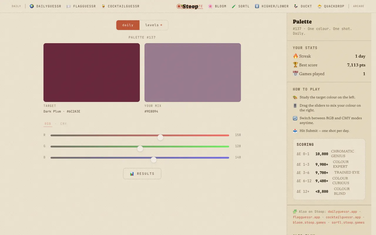 Screenshot of Palette — a game like Wordle
