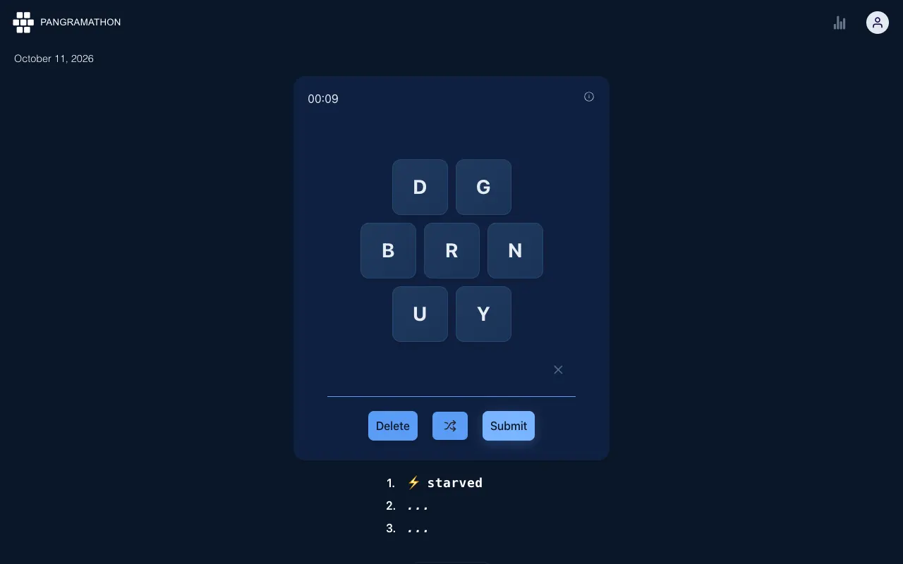 Screenshot of Pangramathon — a game like Wordle