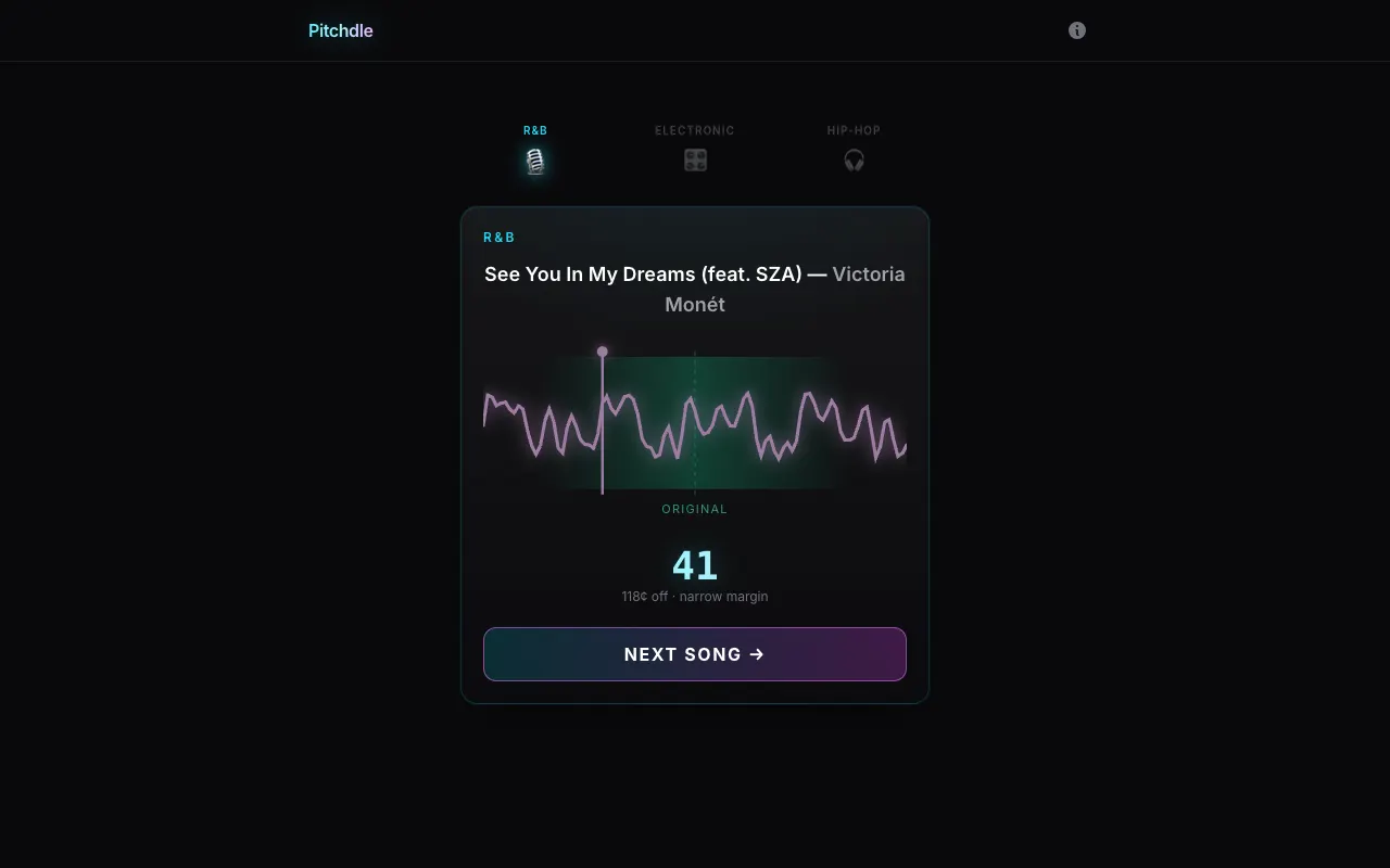 Screenshot of Pitchdle — a game like Wordle