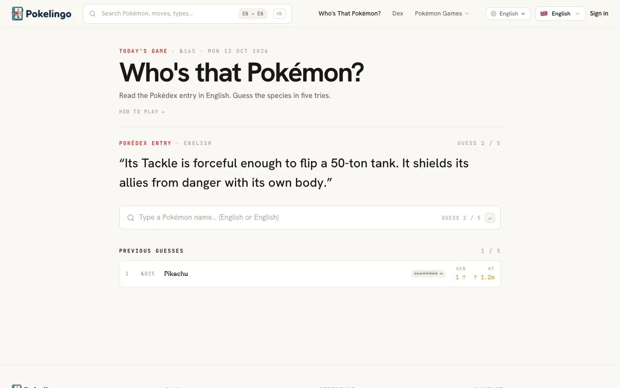 Screenshot of Pokelingo — a game like Wordle