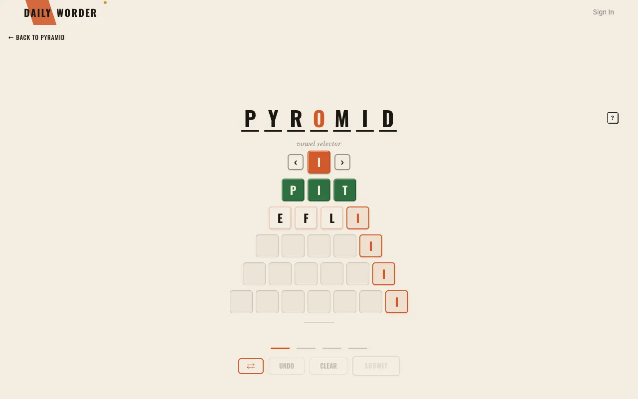 Screenshot of Pyramid — a game like Wordle