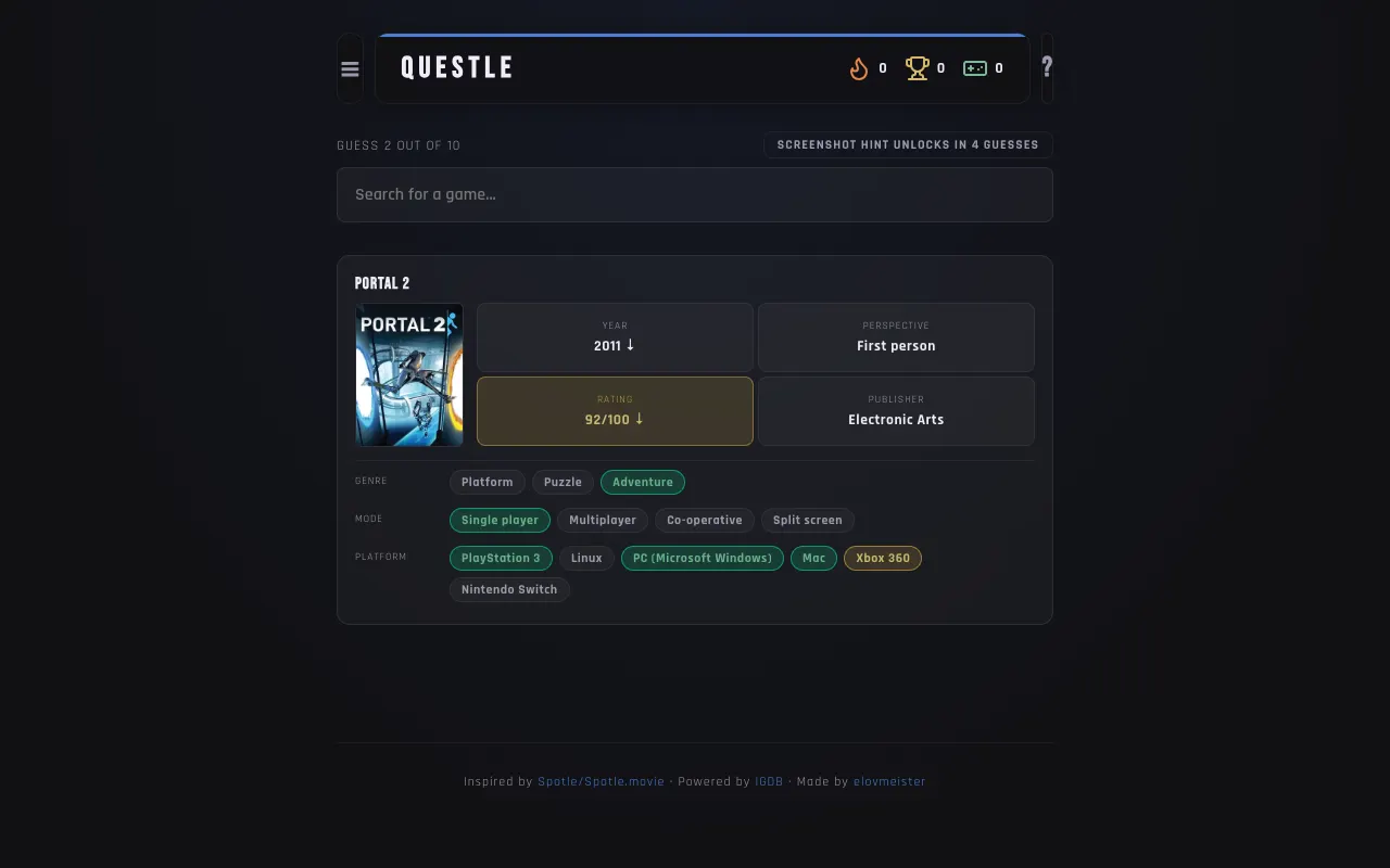 Screenshot of Questle — a game like Wordle