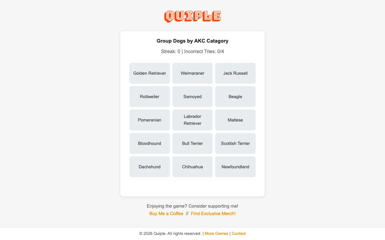 Screenshot of Quiple — a game like Wordle