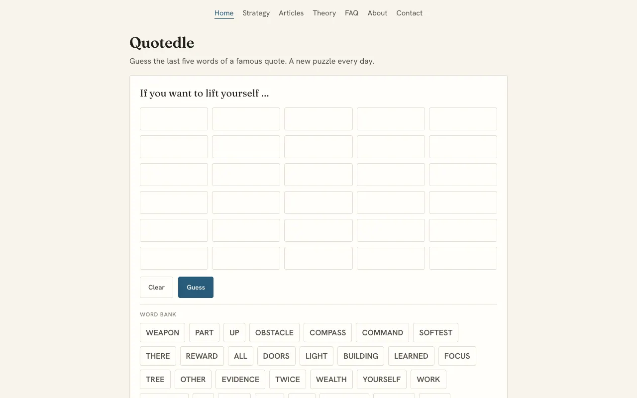 Screenshot of Quotedle — a game like Wordle