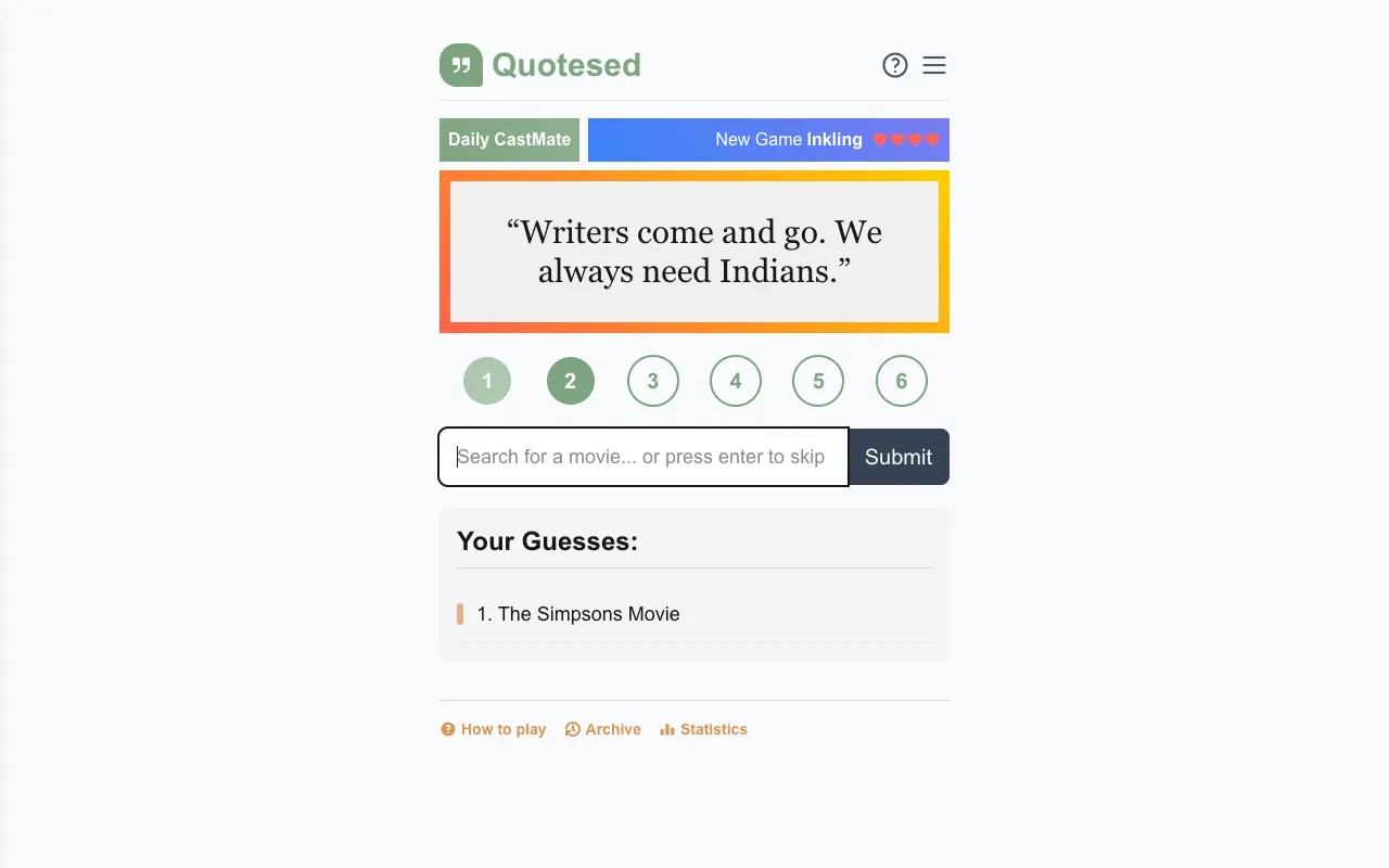 Screenshot of Quotesed — a game like Wordle
