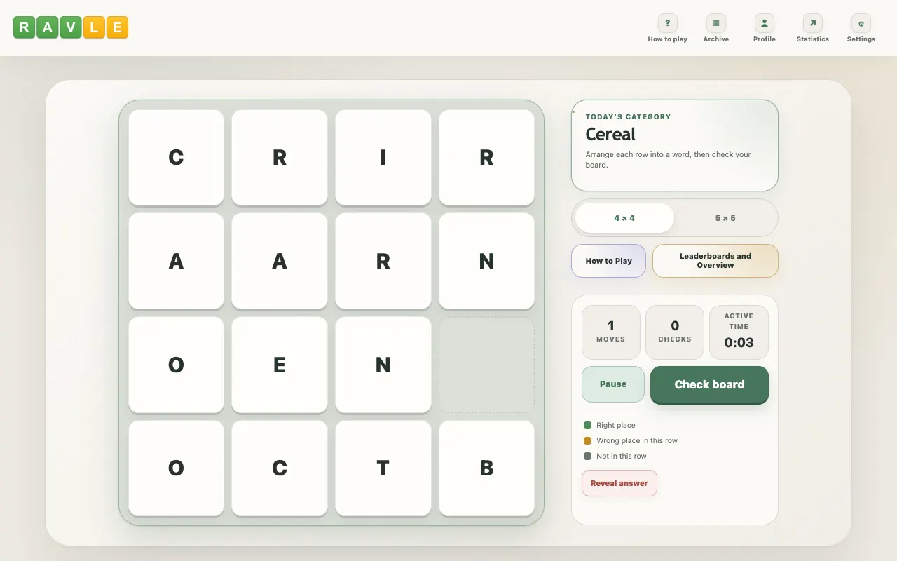 Screenshot of Ravle — a game like Wordle