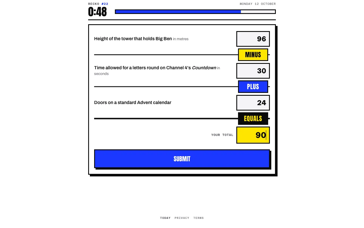 Screenshot of Recko — a game like Wordle