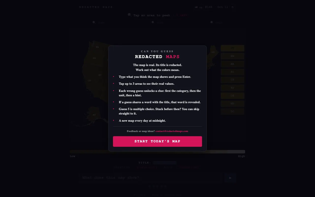 Screenshot of Redacted Maps — a game like Wordle