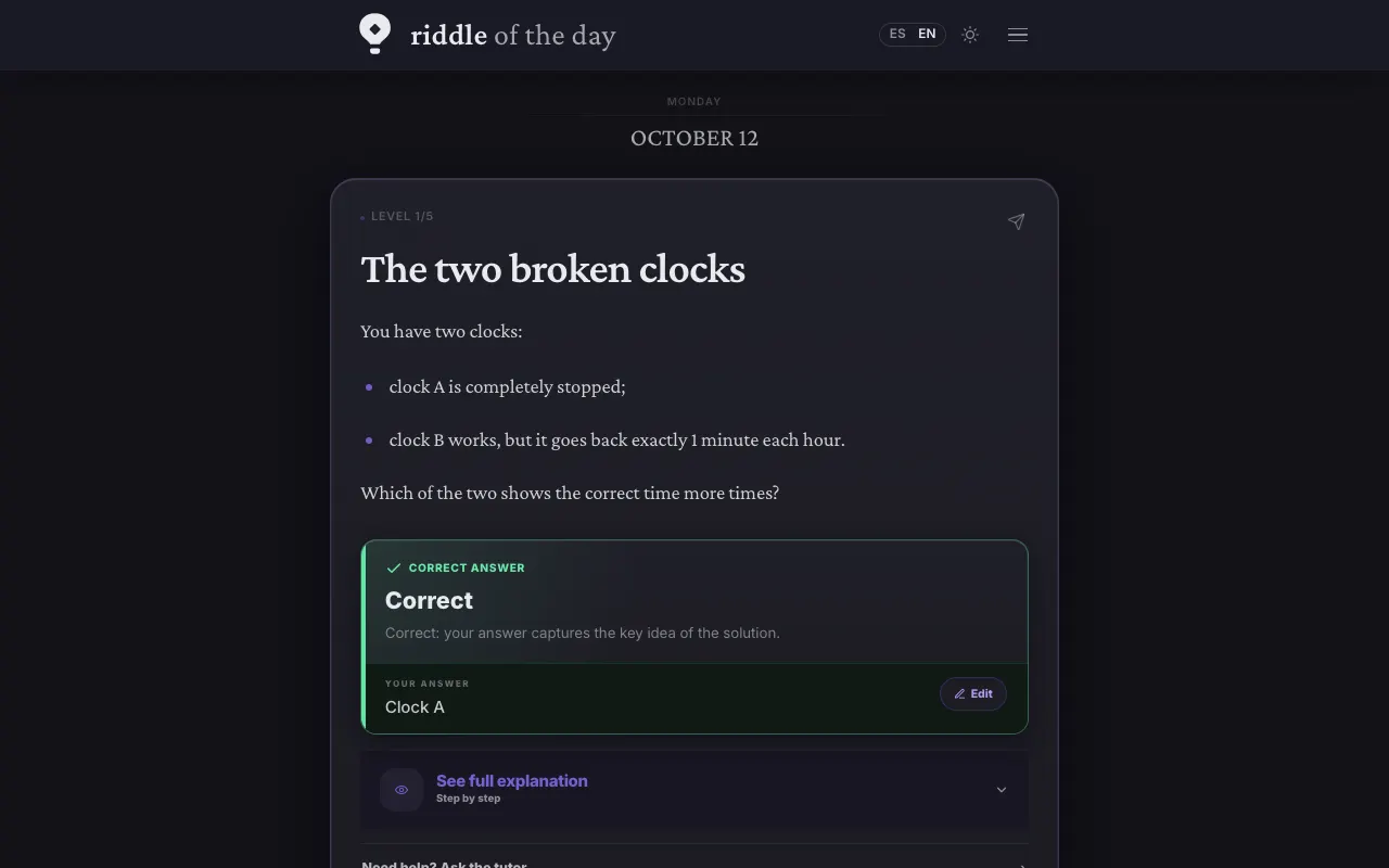 Screenshot of Riddle of the Day — a game like Wordle