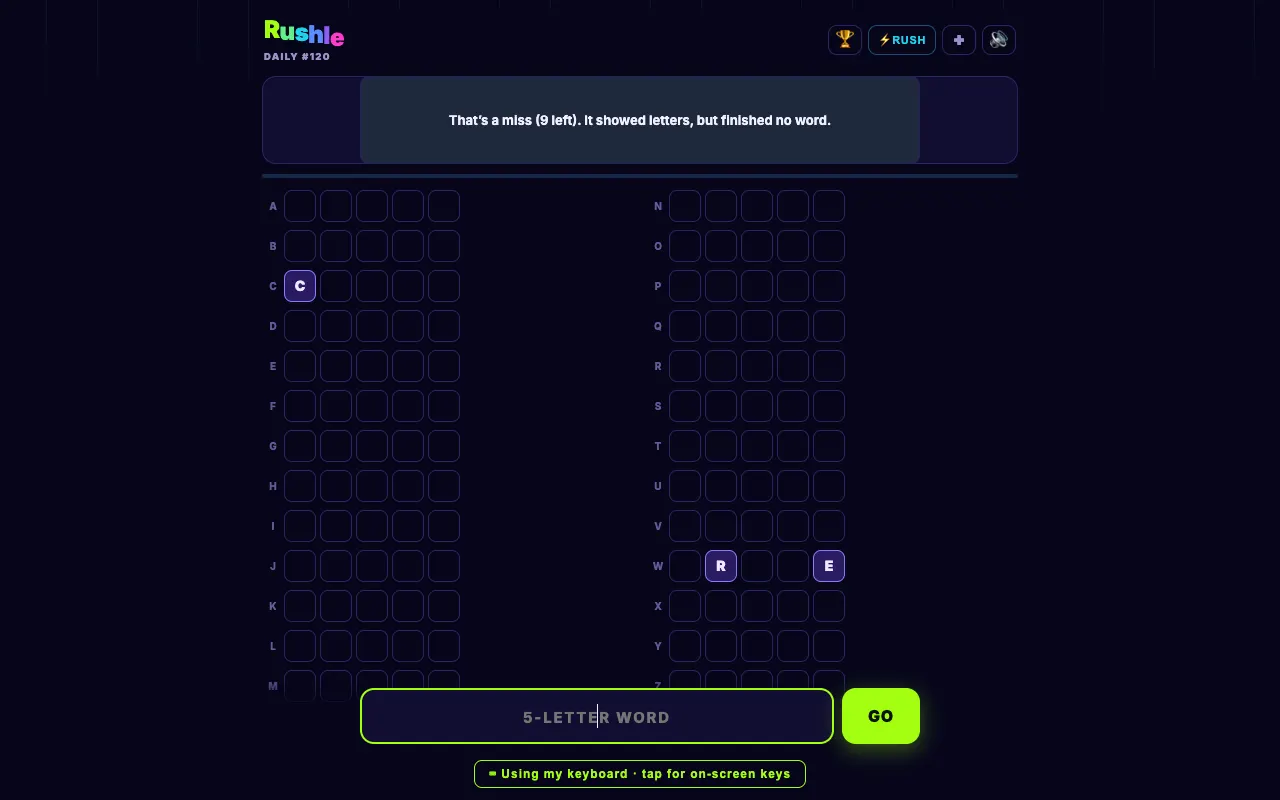 Screenshot of Rushle — a game like Wordle