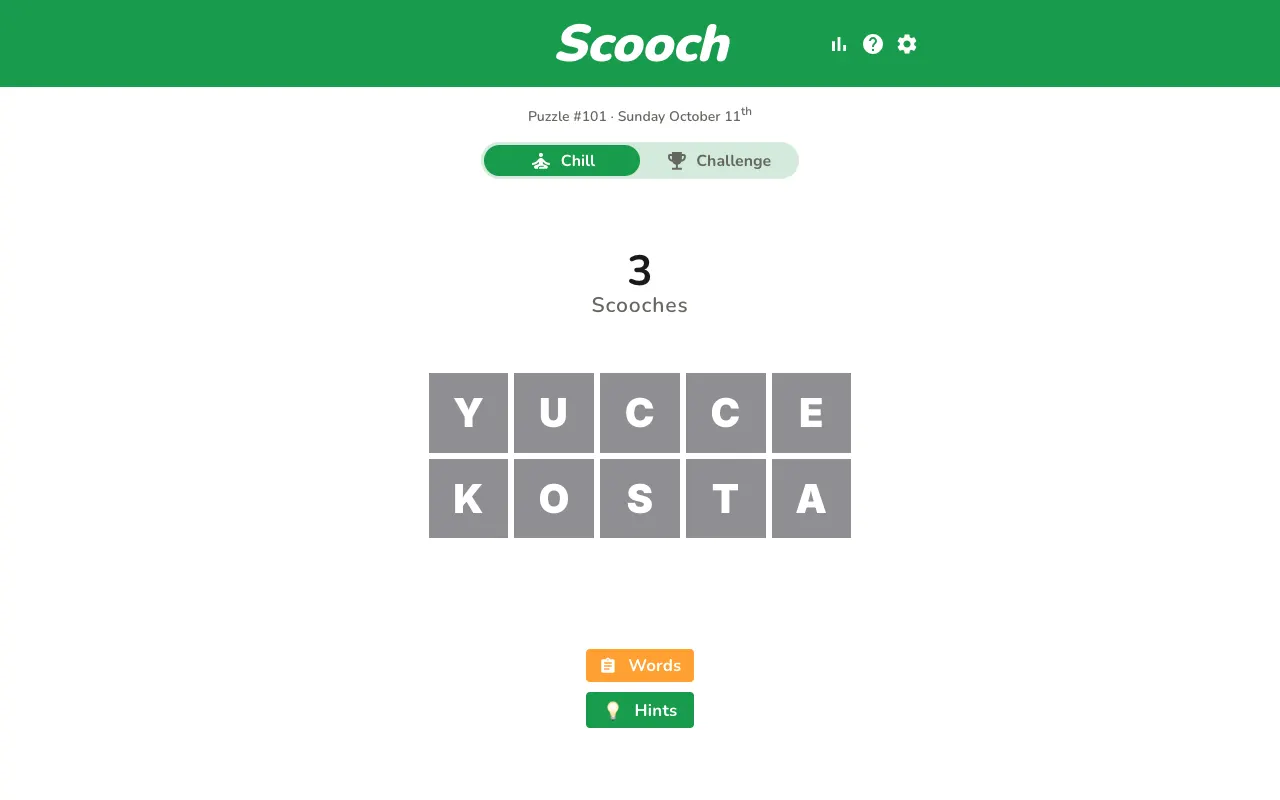 Screenshot of Scooch — a game like Wordle