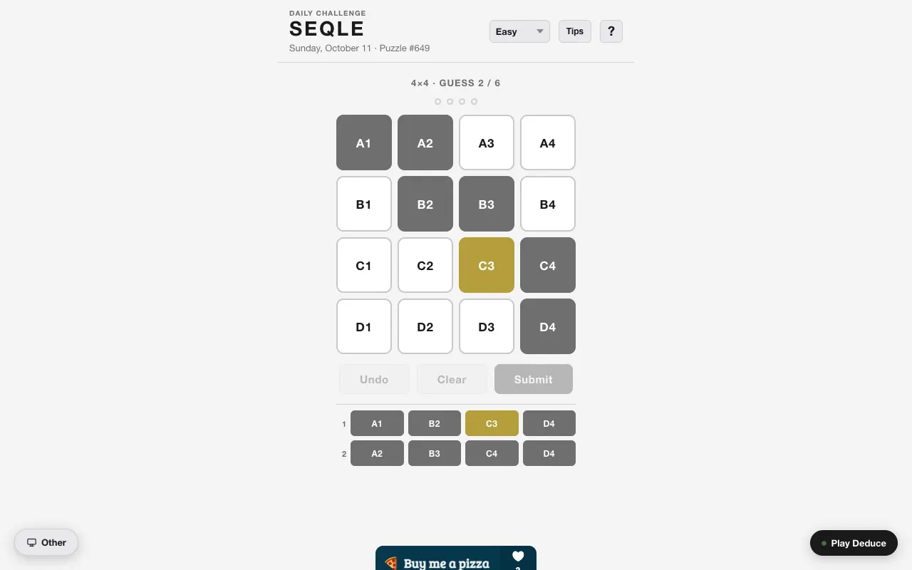 Screenshot of Seqle — a game like Wordle