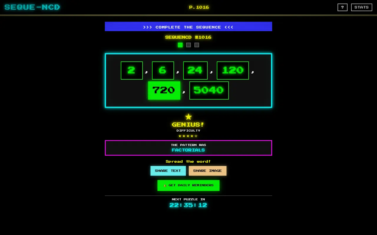 Screenshot of SEQUE-NCD — a game like Wordle