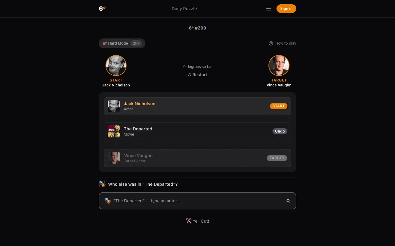 Screenshot of Six Degrees — a game like Wordle