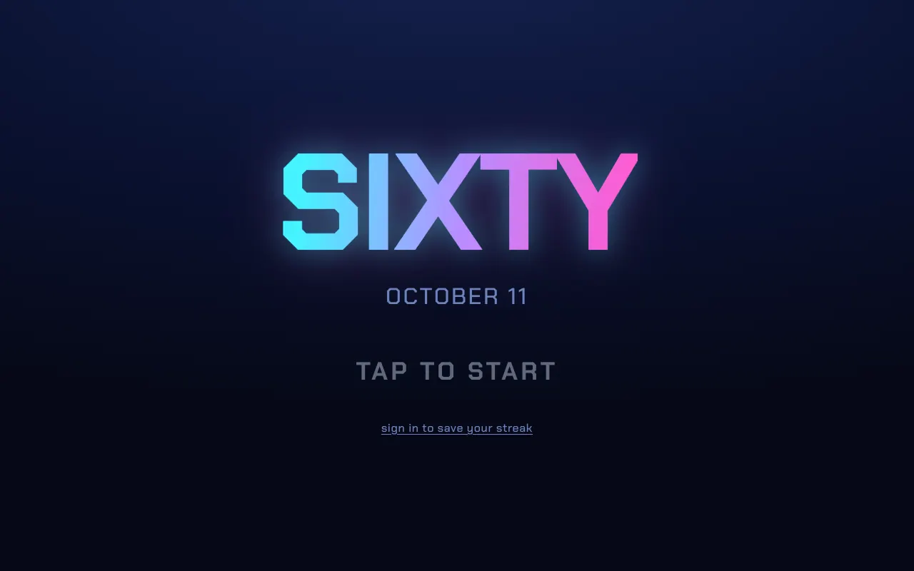Screenshot of SIXTY — a game like Wordle