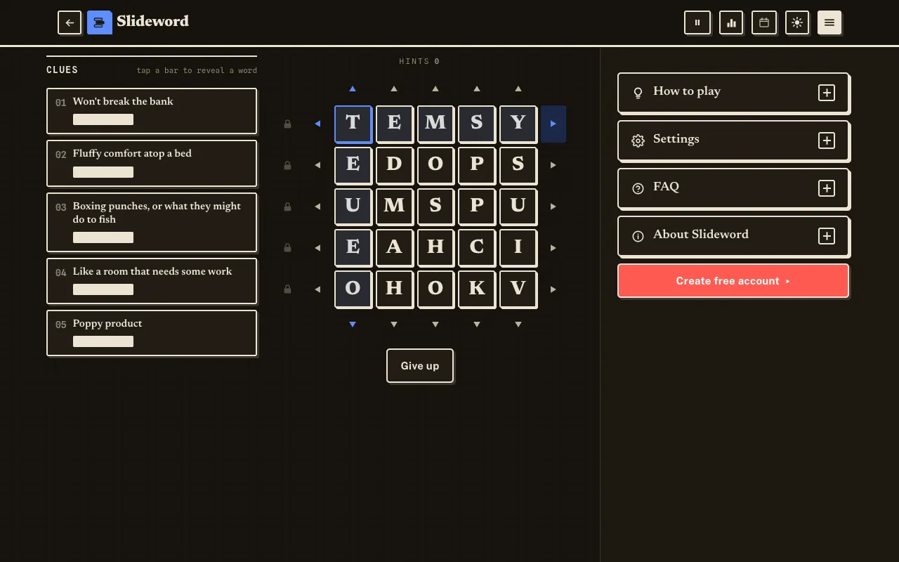 Screenshot of Slideword — a game like Wordle
