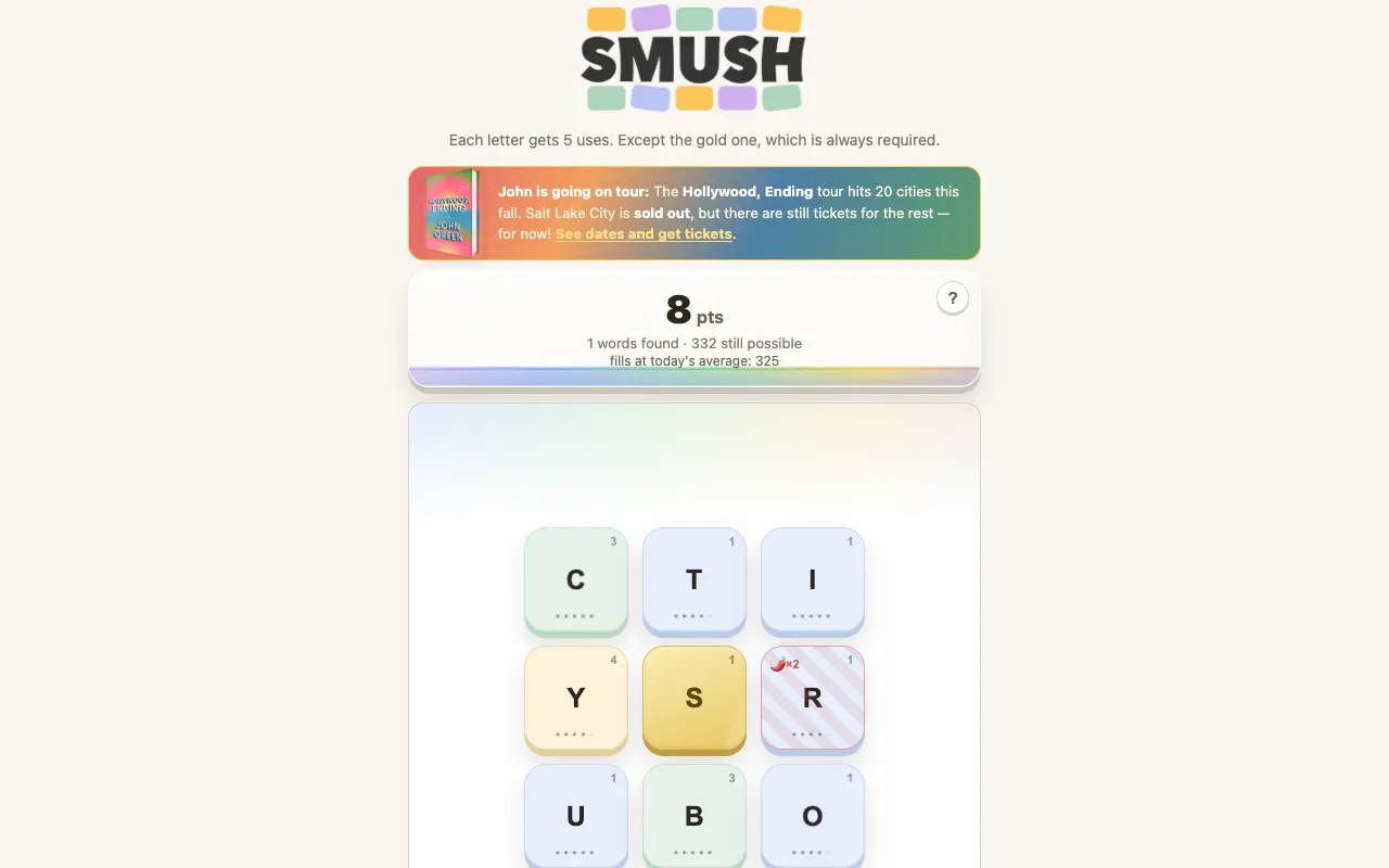 Screenshot of Smush — a game like Wordle