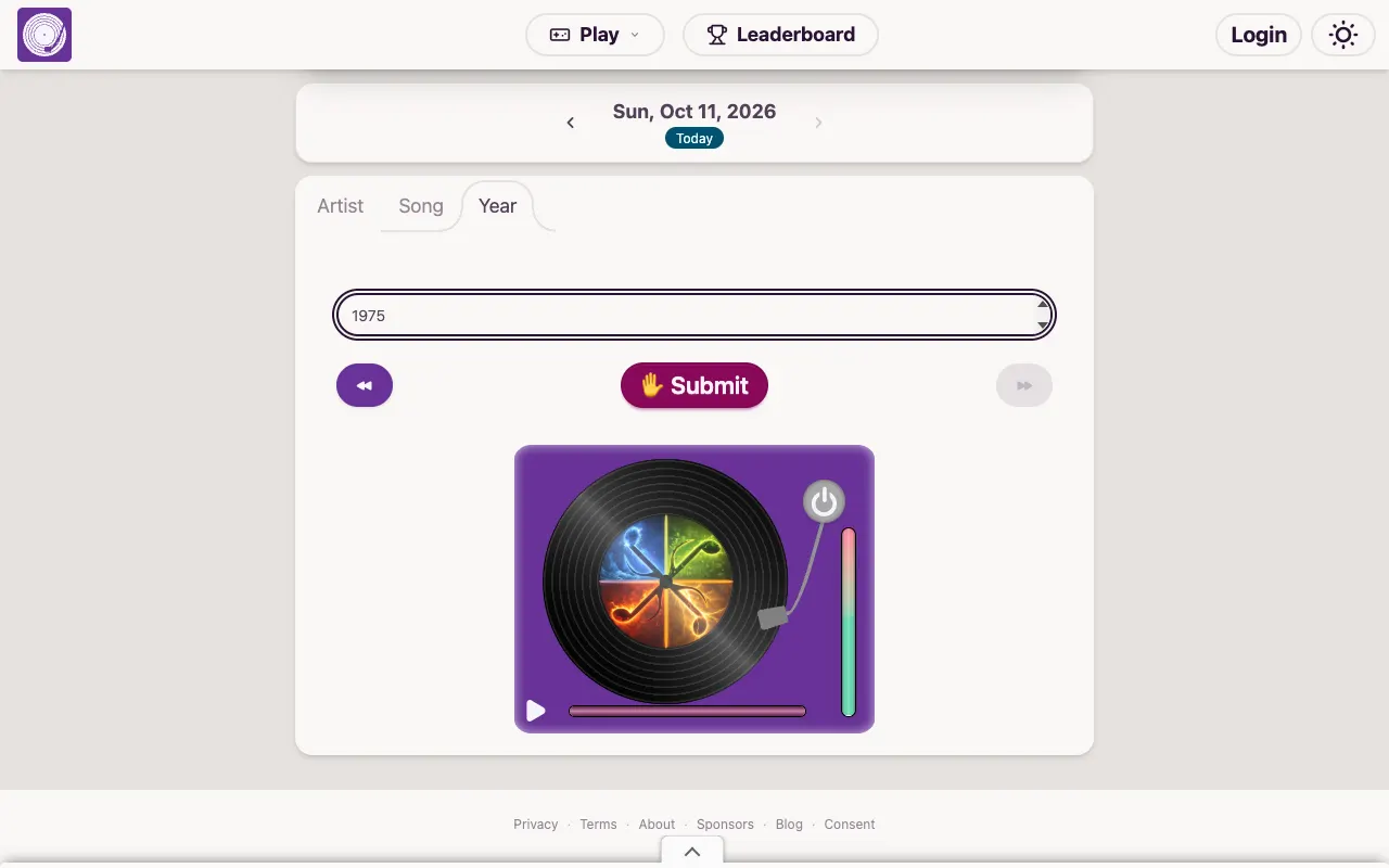 Screenshot of Songdle — a game like Wordle
