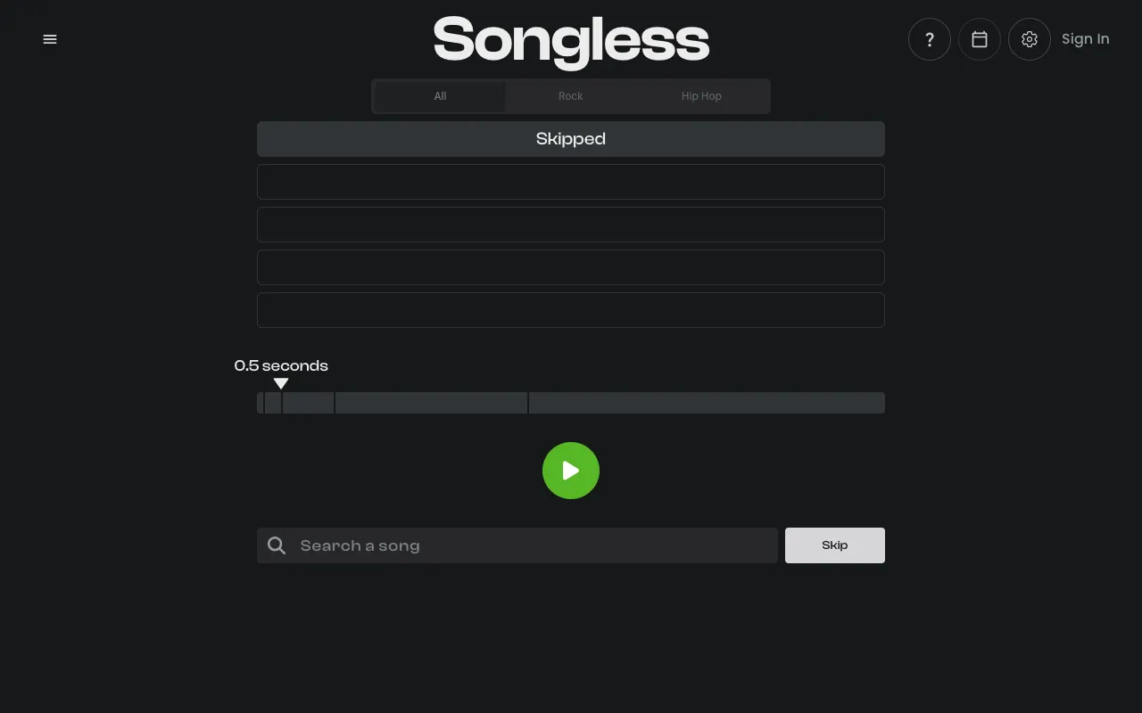Screenshot of Songless — a game like Wordle