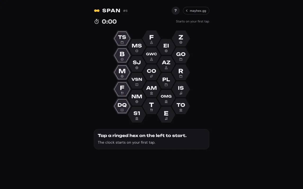 Screenshot of SPAN — a game like Wordle