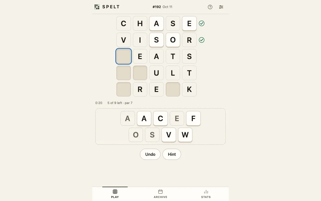 Screenshot of Spelt — a game like Wordle