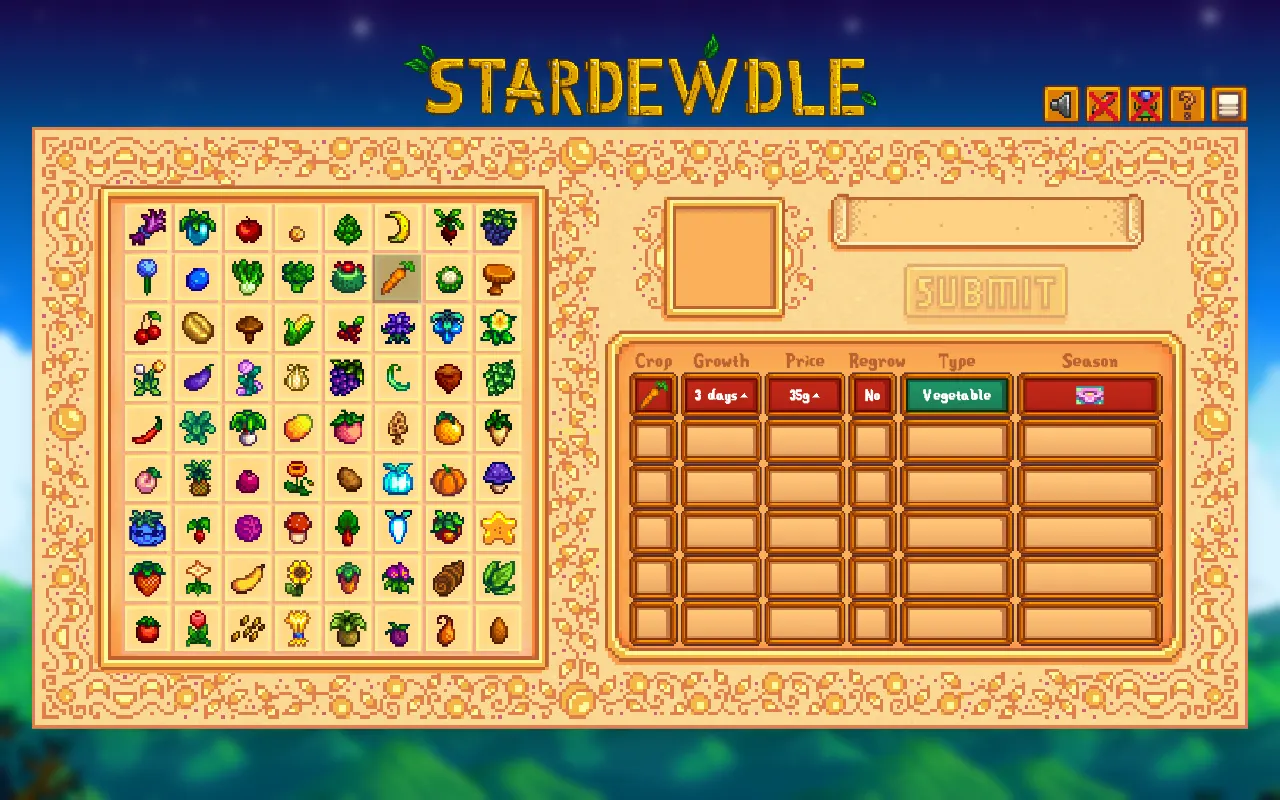 Screenshot of Stardewdle — a game like Wordle