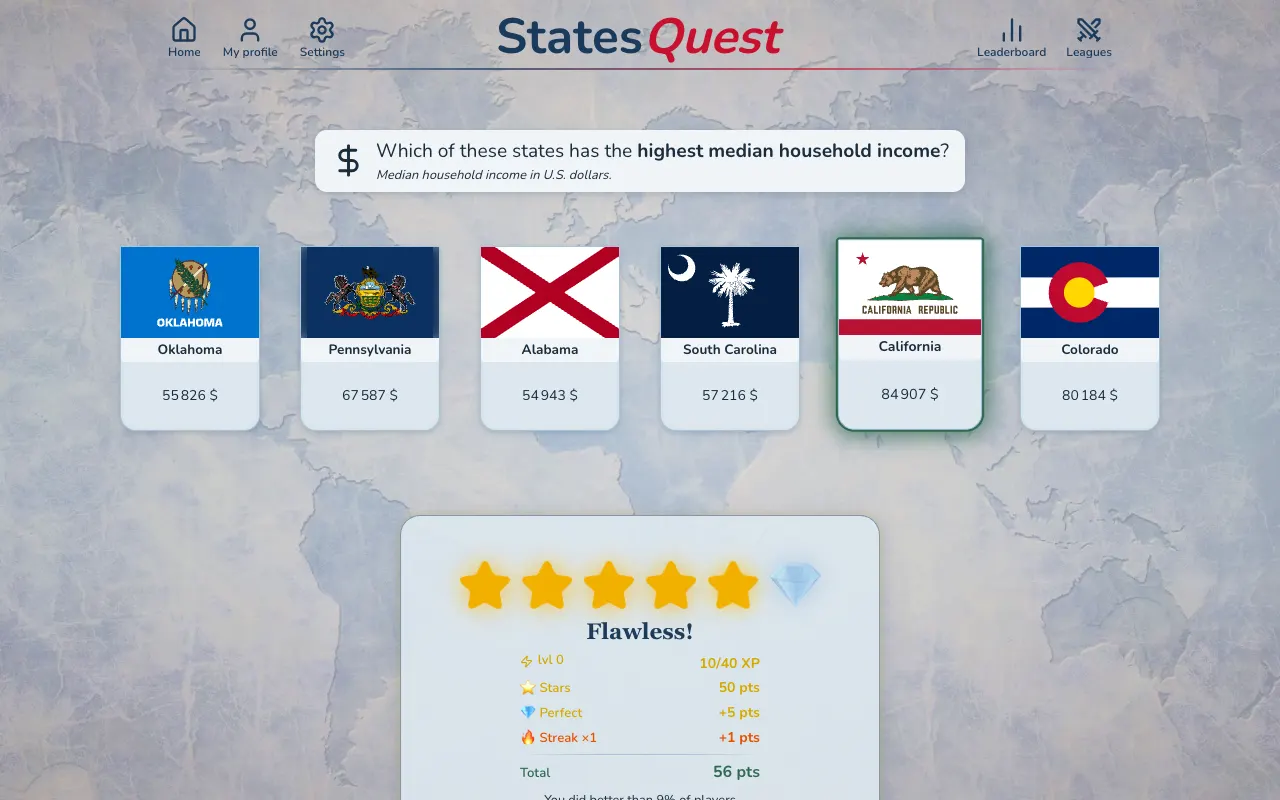 Screenshot of StatesQuest — a game like Wordle