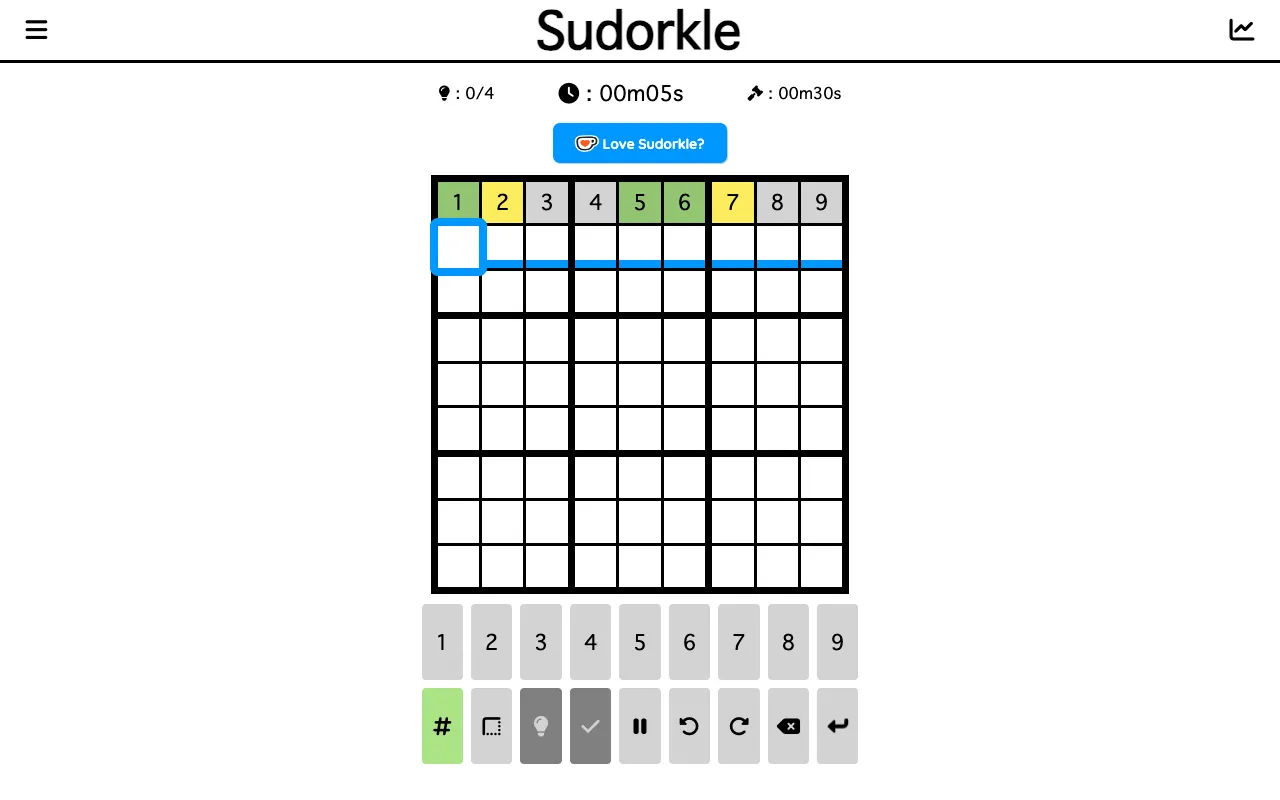 Screenshot of Sudorkle — a game like Wordle