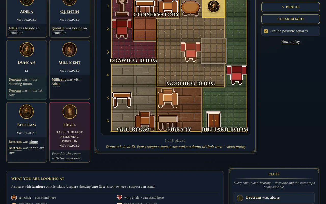 Screenshot of Suspectle — a game like Wordle