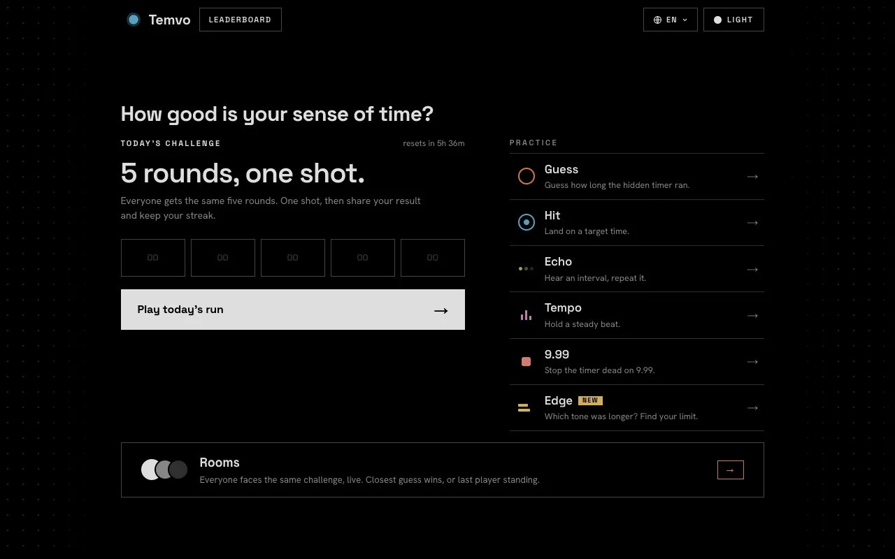 Screenshot of Temvo — a game like Wordle