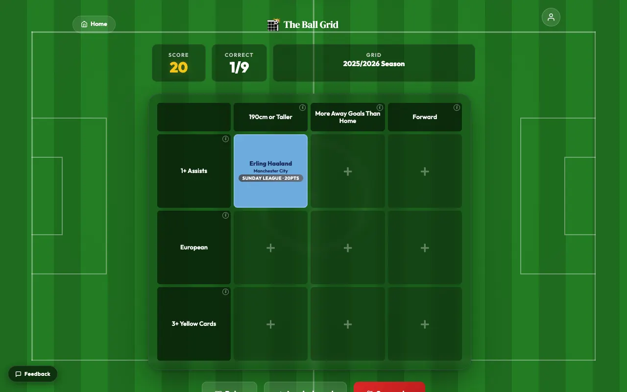 Screenshot of The Ball Grid — a game like Wordle