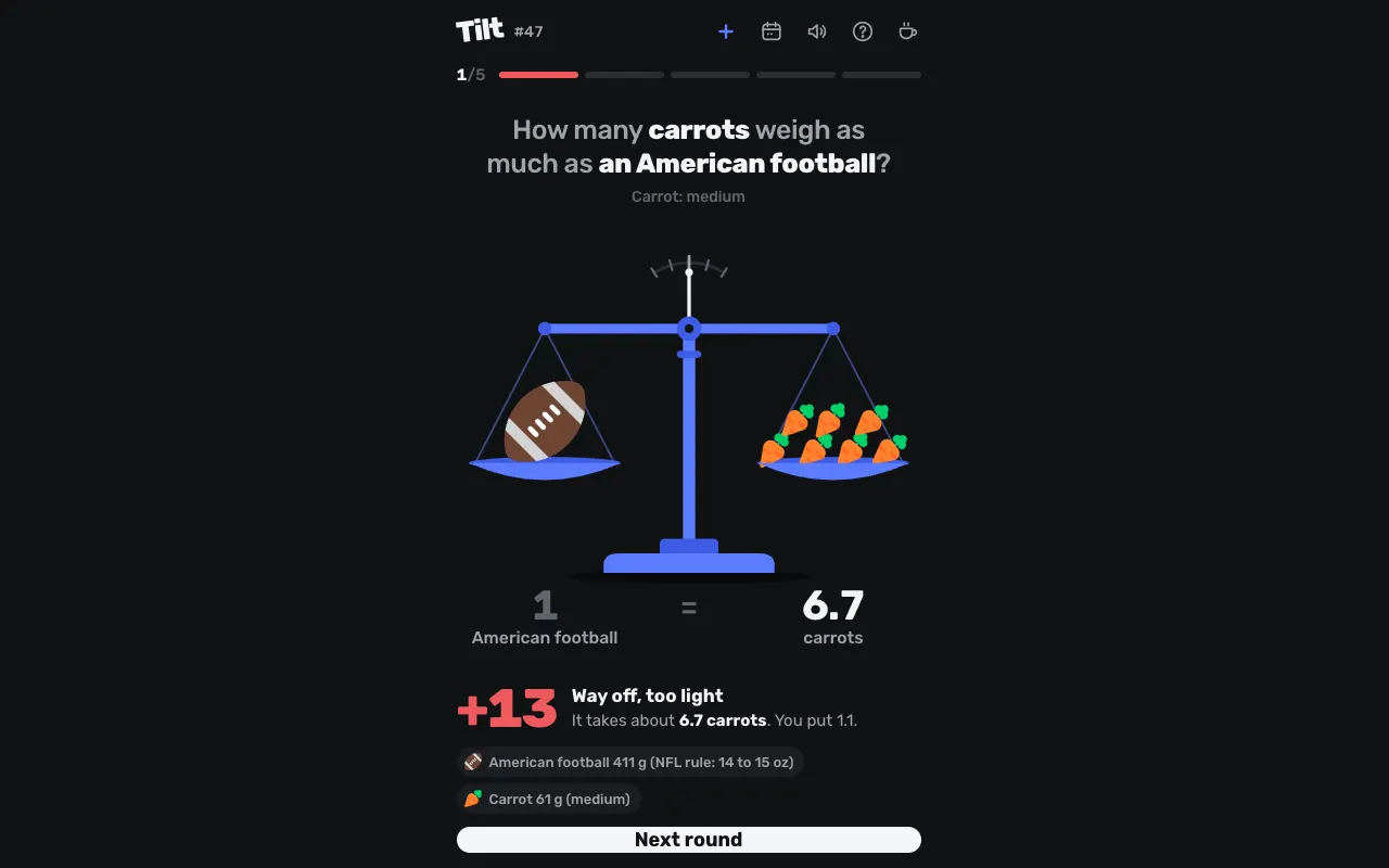 Screenshot of Tilt — a game like Wordle