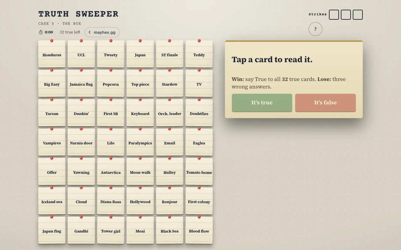 Screenshot of TruthSweeper — a game like Wordle