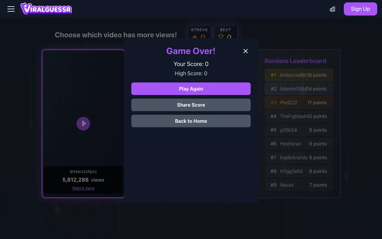 Screenshot of Viralguessr — a game like Wordle