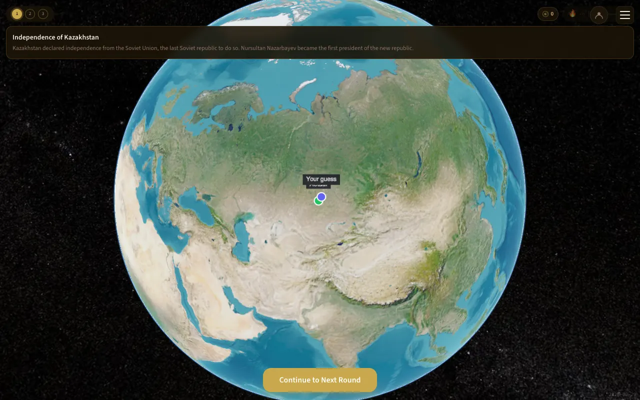 Screenshot of Whenere — a game like Wordle