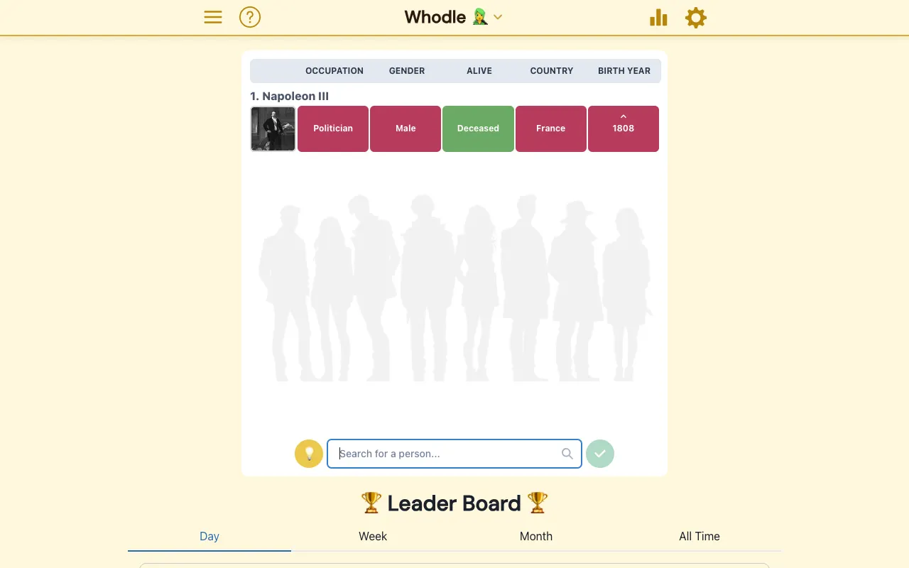Screenshot of Whodle — a game like Wordle