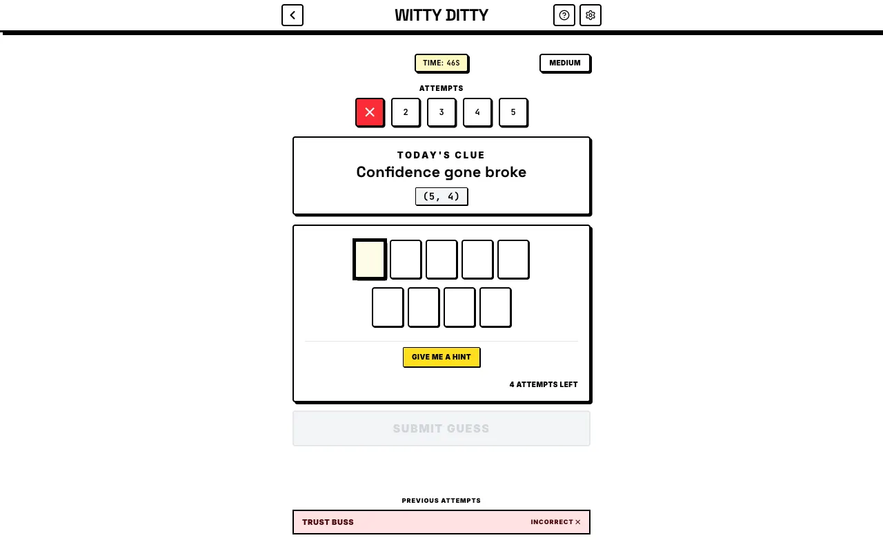 Screenshot of Witty Ditty — a game like Wordle