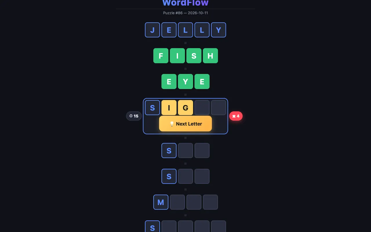 Screenshot of WordFlow — a game like Wordle