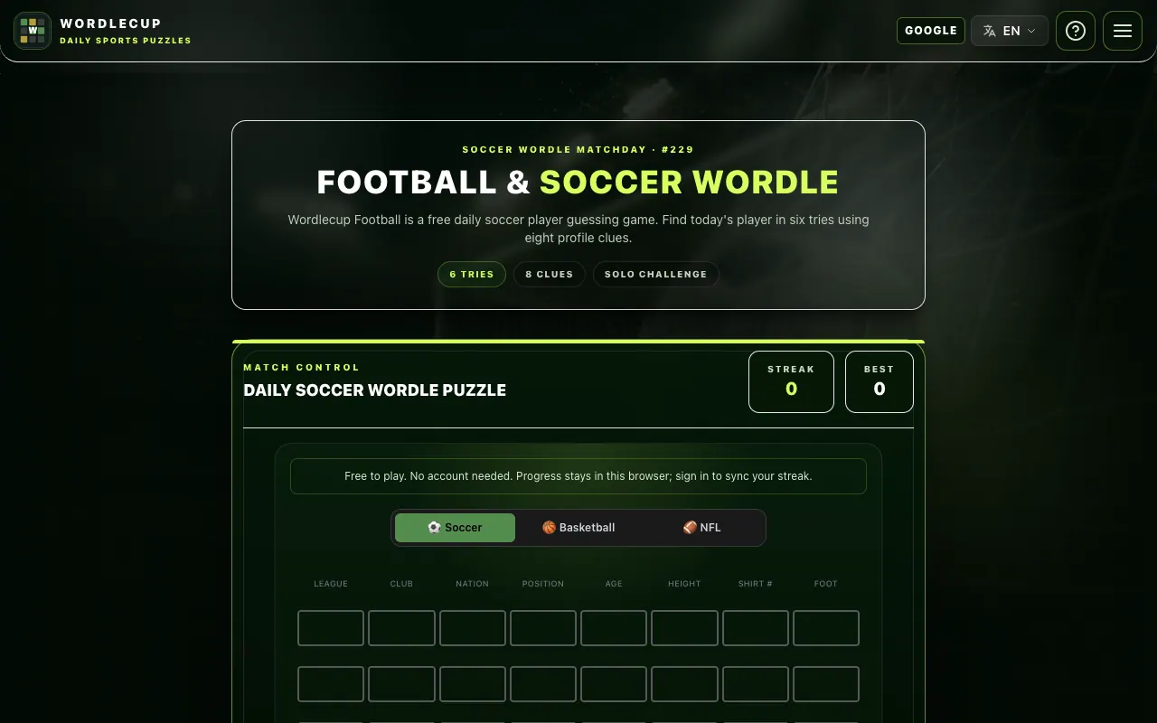 Screenshot of Wordlecup — a game like Wordle