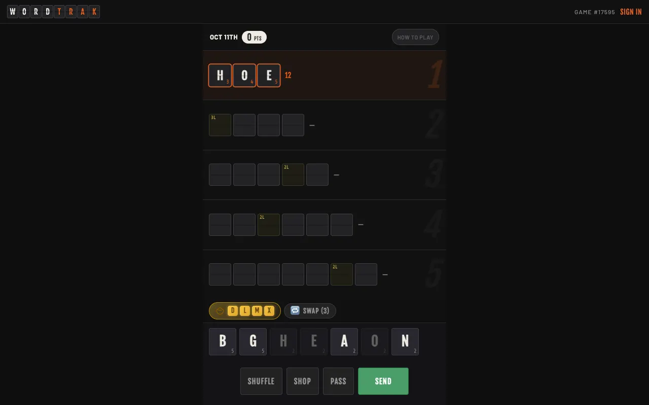 Screenshot of Wordtrak — a game like Wordle