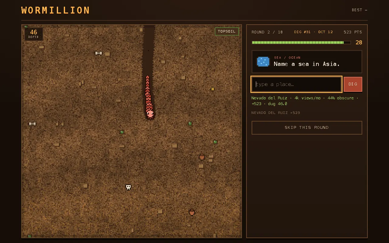 Screenshot of Wormillion — a game like Wordle