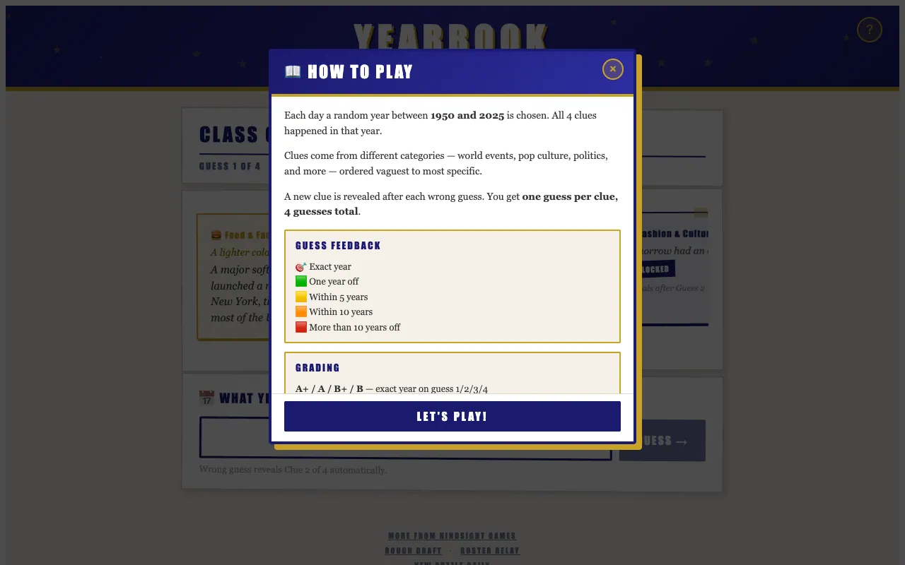 Screenshot of Yearbook — a game like Wordle