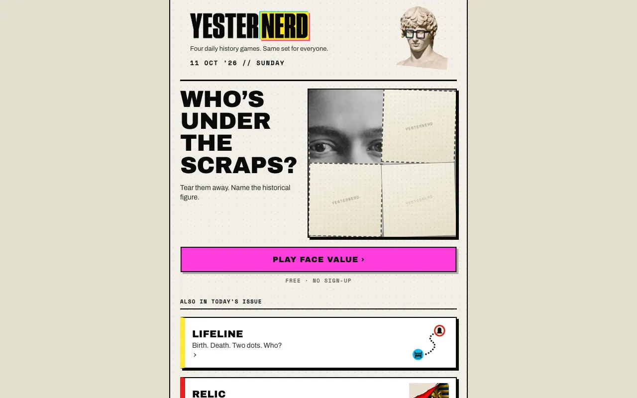Screenshot of Yesternerd — a game like Wordle